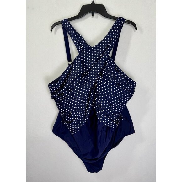Swimsuits For All Other - Swimsuits for All One Piece Swimsuit Size 26 Navy Blue Polka Dot High Neck Wrap